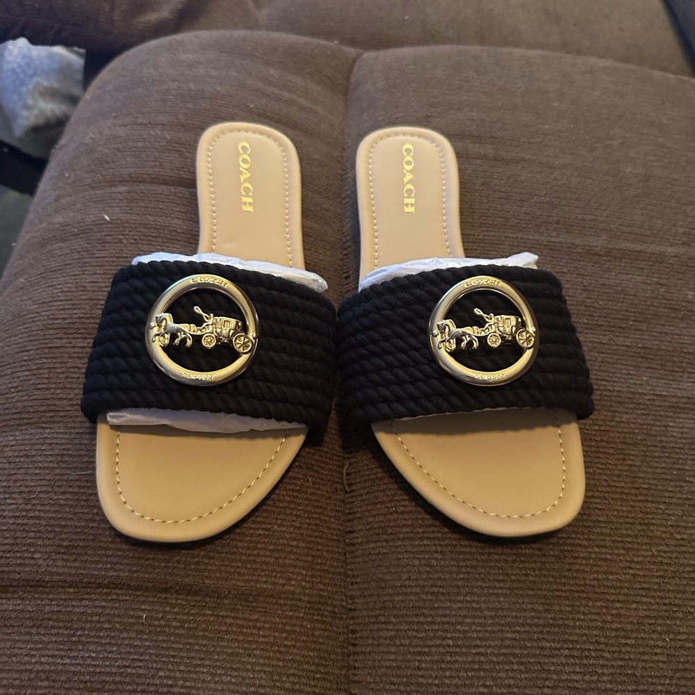 COACH Women's Black JOLIE ROPE Slide Sandals